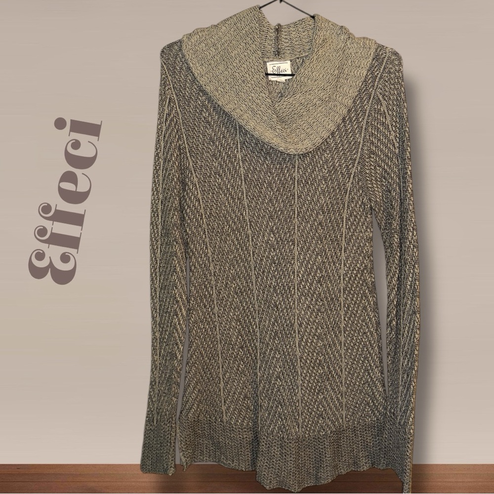 🌺EFFECI COWL NECK SPLIT SIDES GREY/BEIGE SWEATER